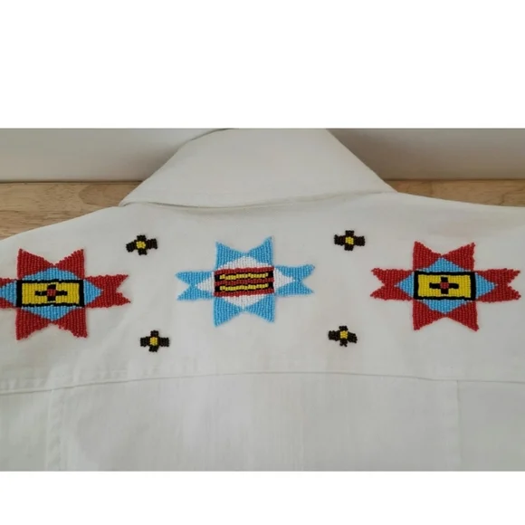 Lauren Jeans Co. Ralph Lauren Denim Jacket Womens Southwest Aztec Beaded - Picture 8 of 13
